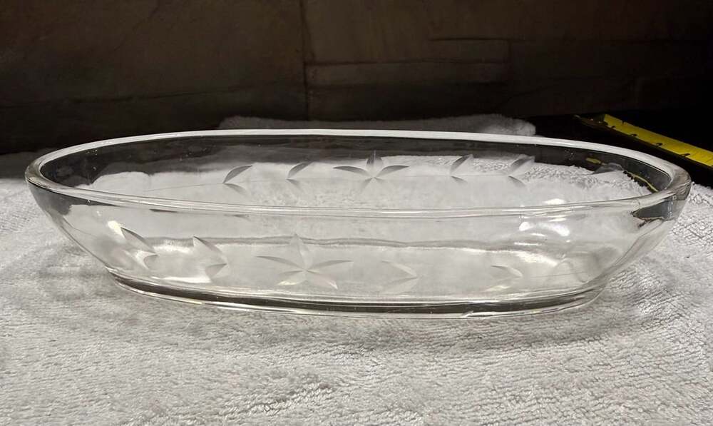 Vintage Clear Glass Etched Floral Relish Dish 8.5 Inch